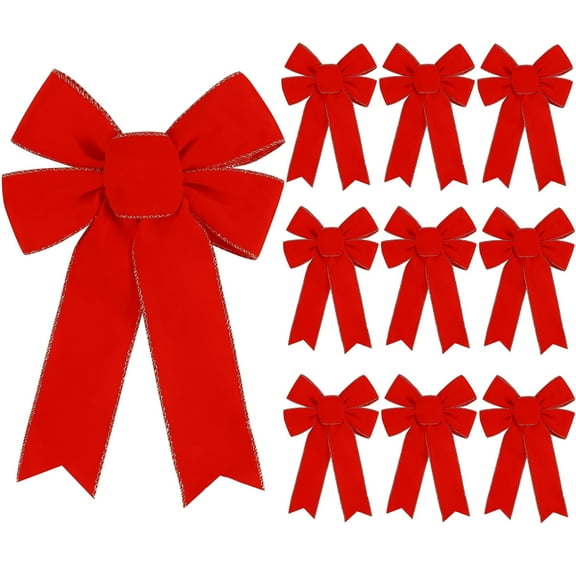 10 Pack Red Christmas Bows 9 x 13 inch Large Velvet Bow for Wreaths, Tree, Outside Decorating, Outdoor