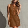 thumbnail image 5 of Women's Casual Solid Color Sleeveless Button Up Dress, Round Neck, 5 of 7