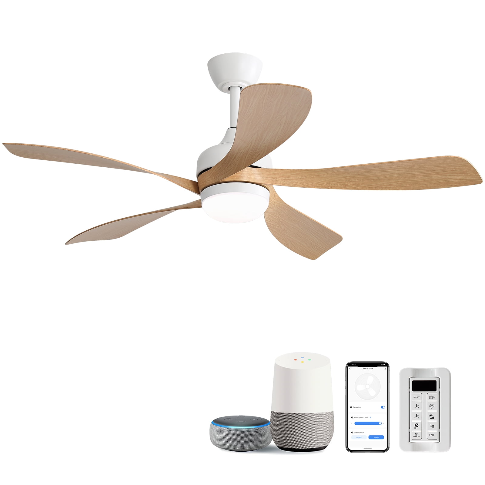 Ceiling Fan 45 Inch with Light and Remote Control, Indoor Smart Ceiling Fan and LED Light Fixture with Reversible DC Motor for Living Room Bedroom, White