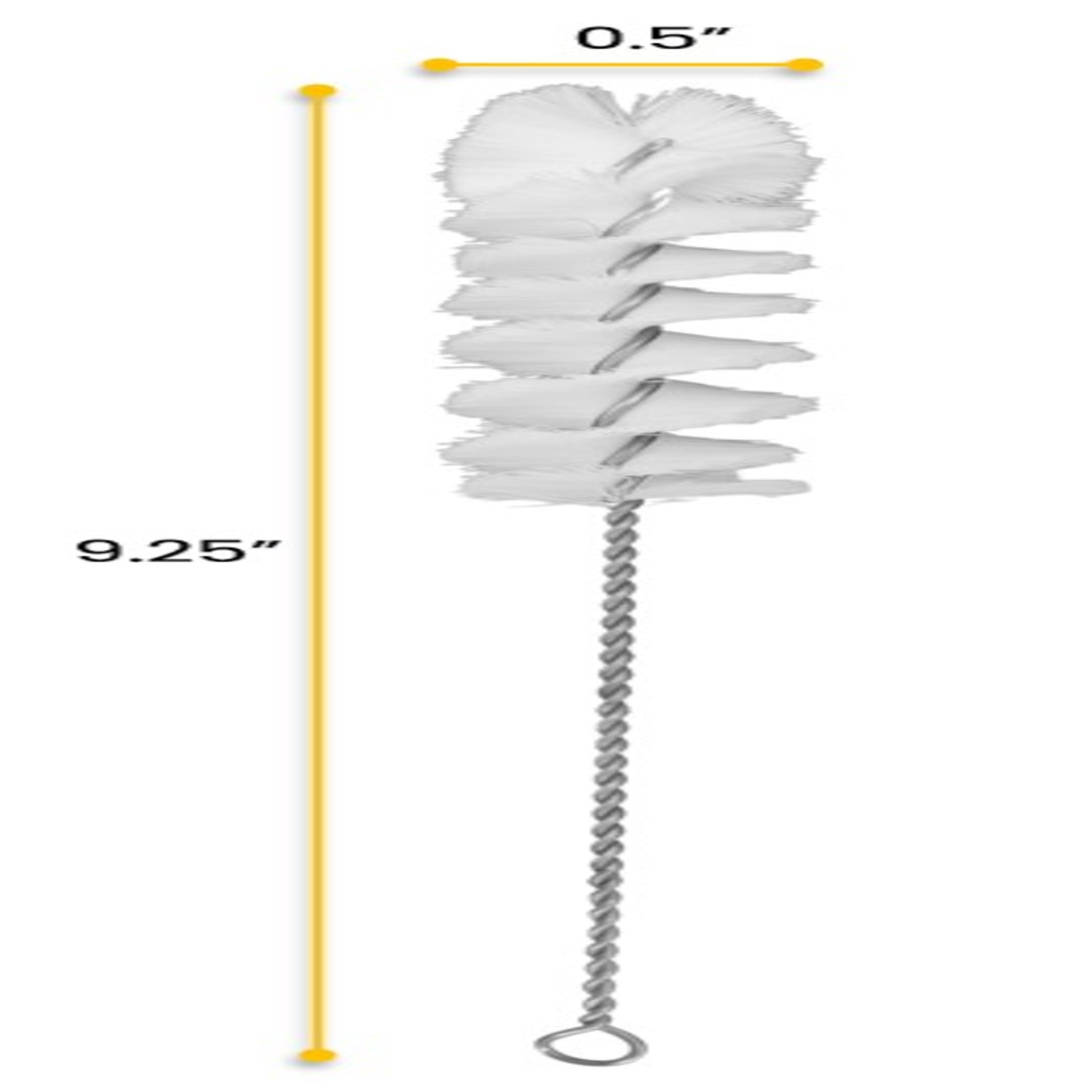 12PK Nylon Cleaning Brushes with Fan-Shaped Ends, 9.25" - Twisted Stainless Steel Wire Handle - Ideal for 0.3" - 0.5" Diameter Tubes, Bottles, Cylinders, Flasks, Straws - Eisco Labs