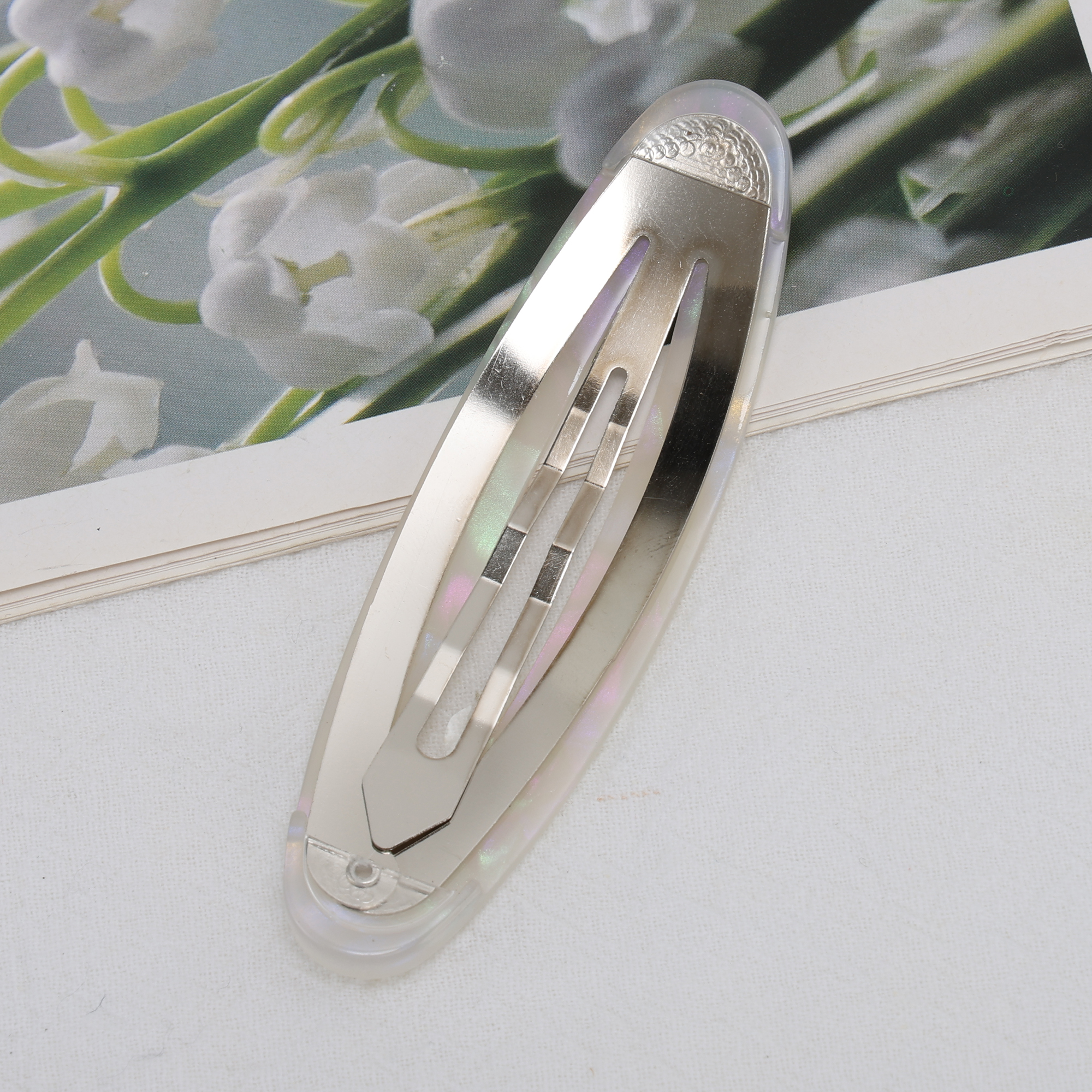 Unique Bargains Stylish Acetate Hair Snap Clip White Colorful