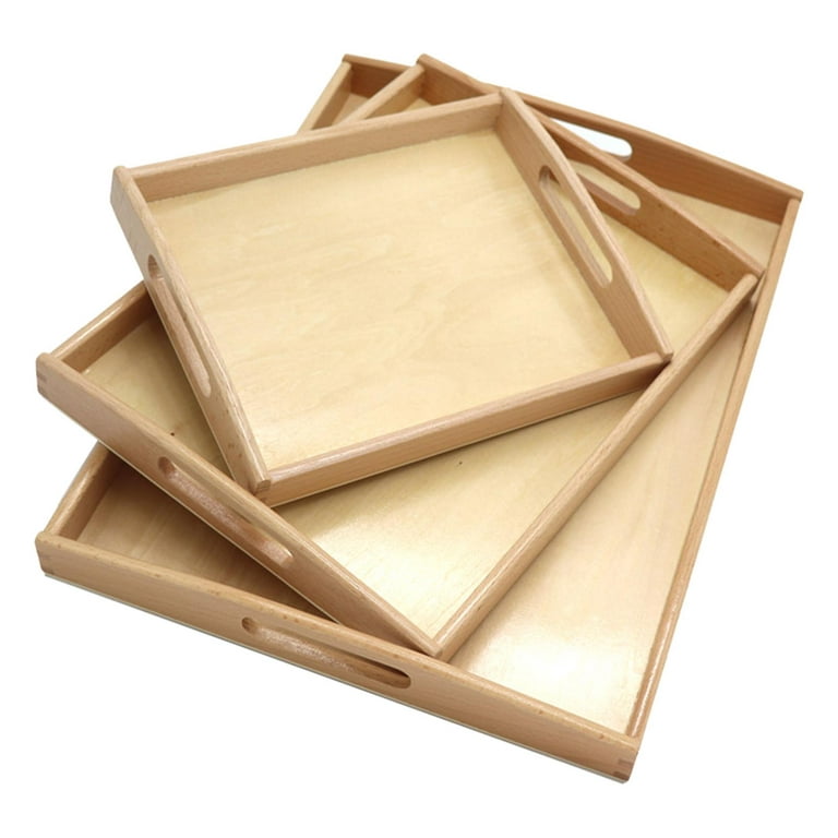 Wood Serving Tray Montessori Wooden Tray for Crafting Montessori Activity Painting , Medium, Size: Optional