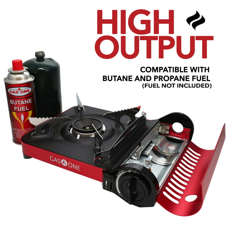 Portable Dual Fuel GAS Stove for Camping and Outdoor Cooking with Butane & Propane Compatibility, Propane Adapter Hose and Carrying Case Included