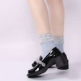 thumbnail image 4 of Womens Ruffle Socks Fancy Lace Trim Ankle Socks Breathable Super Soft Denim Blue 3 Pairs, 4 of 5
