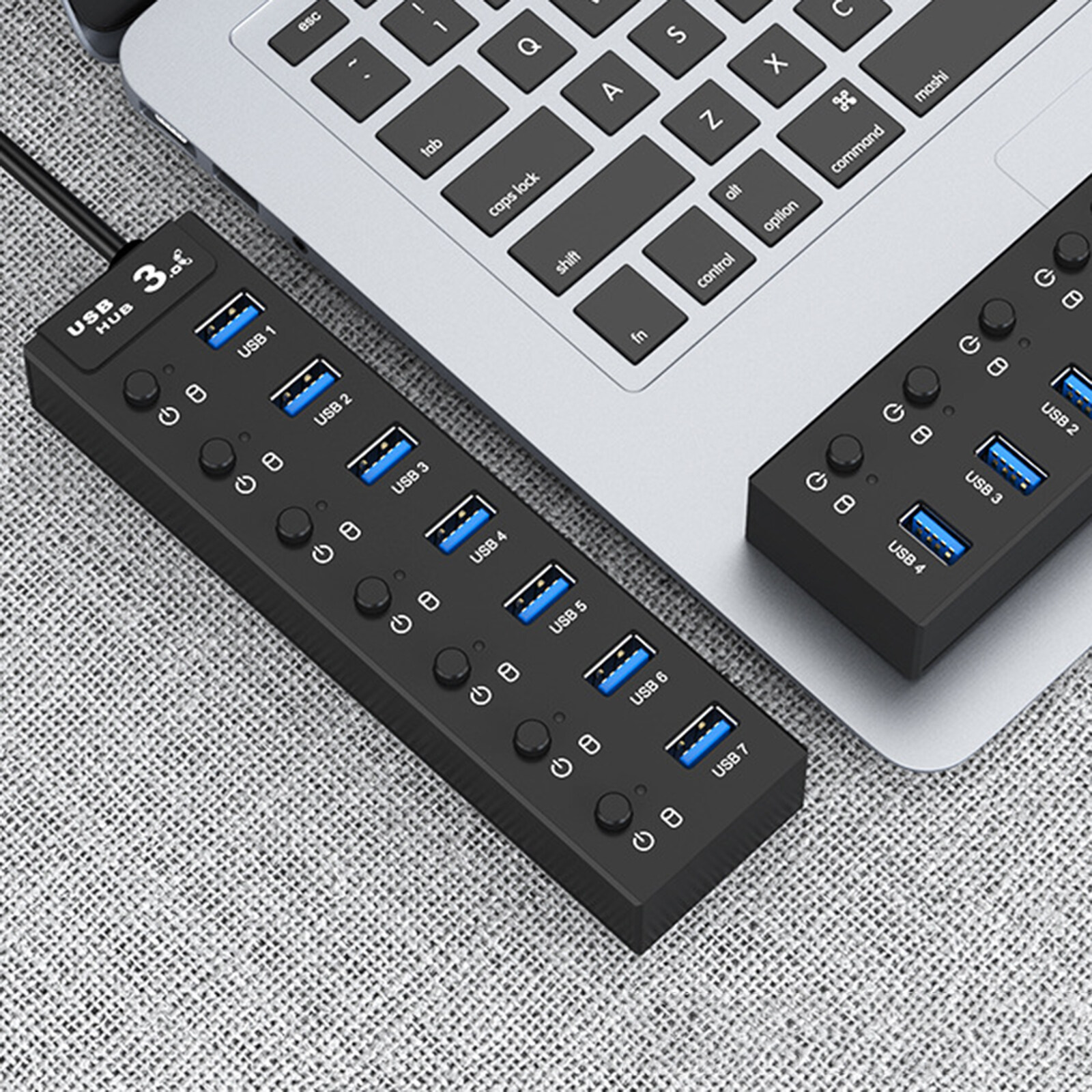 Yuehuam 7-Port Powered USB Hub, Multi Port USB 3.0 Splitter with Individual ON/OFF Switches, 5V/2A Power Adapter Charging USB Extension Multiple for PC, Laptop