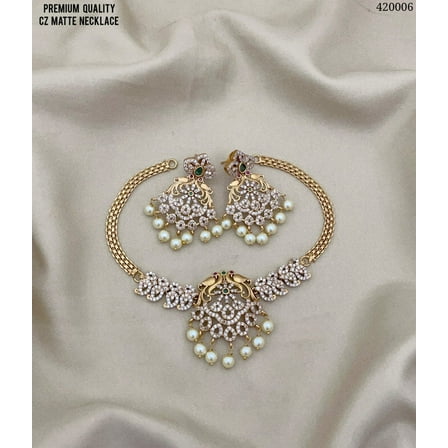 Gold Plated Ruby American Diamond CZ Choker Set – South Indian Bollywood Jewelry with Pearl Short Necklace & Jhumka Earrings