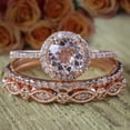 thumbnail image 2 of 2 carat Morganite Diamond Trio Ring Set 10k Rose Gold, 1 Halo Engagement Ring and 2 Wedding Bands, 2 of 5