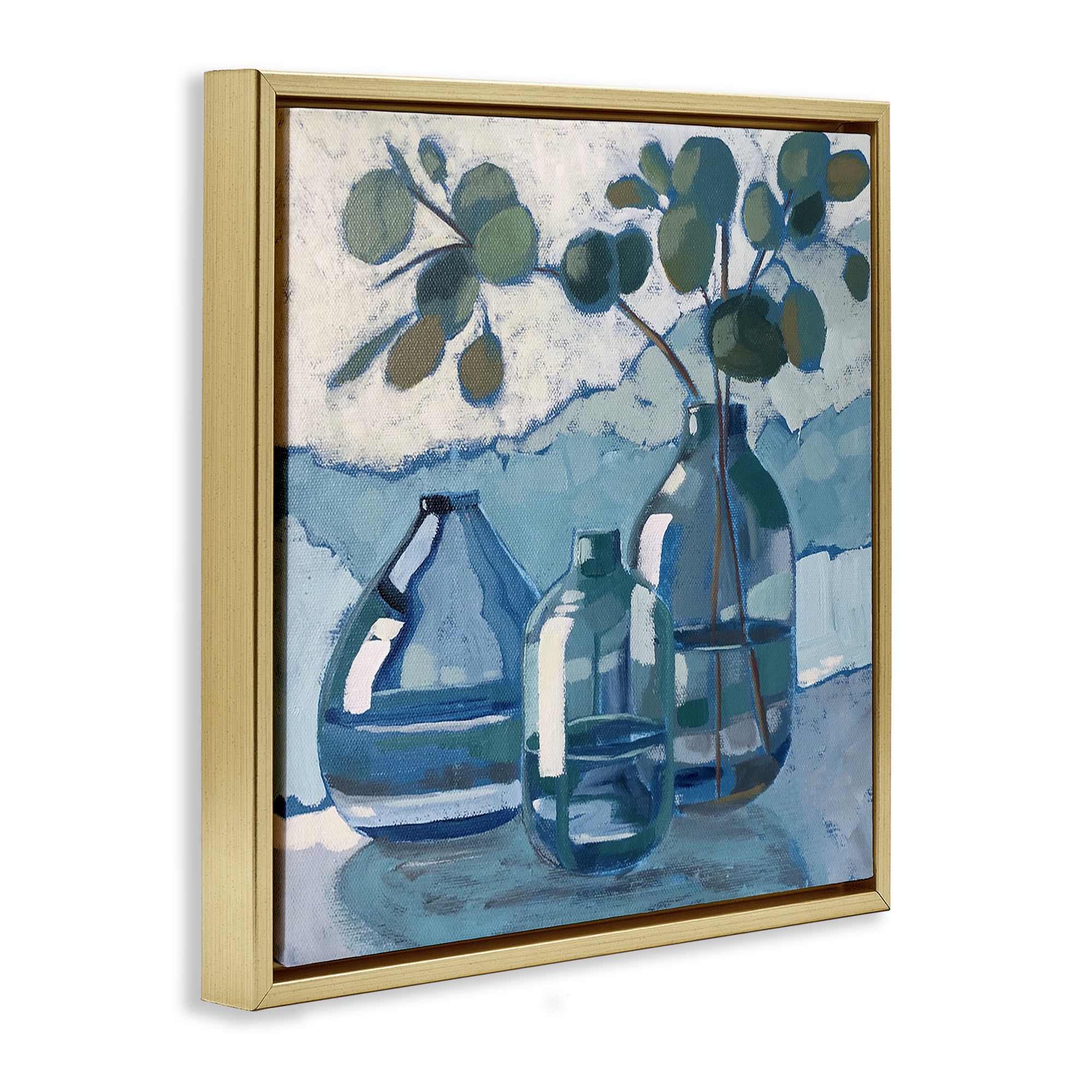 Stupell Industries Soothing Eucalyptus Ikebana Vases Botanical & Floral Painting Gold Floater Framed Canvas Art Print Wall Art, 25 x 25