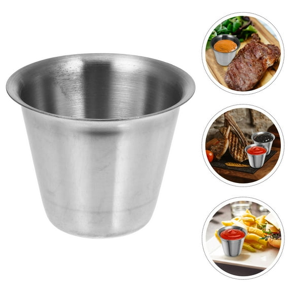 ELAYARD 2Pcs Stainless Steel Sauce Cups for Condiments Dipping and Salad Dressing