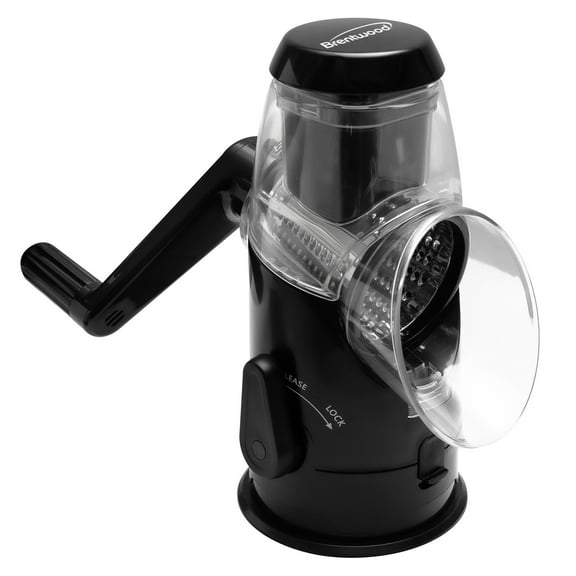 Brentwood Rotary Grater with Handle and Stainless Steel Drum Blades, Black