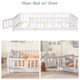 thumbnail image 3 of Twin Size Floor Bed, Solid Pine Wood Platform Bed Frame with Fence Guardrails & Door & Slats System, Multifunctional Floor Playpen Bed, White, 3 of 8