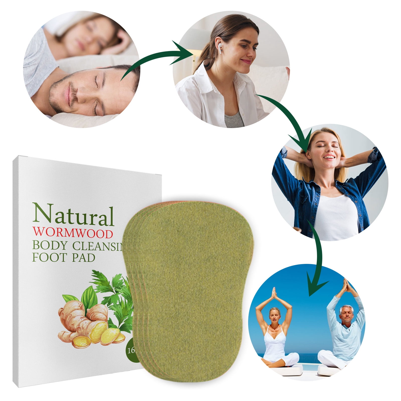 Alvantor Wormwood Foot Pads, Body Cleansing Patch for Sleep Aid, Stress Relief & Detox, 16 Count