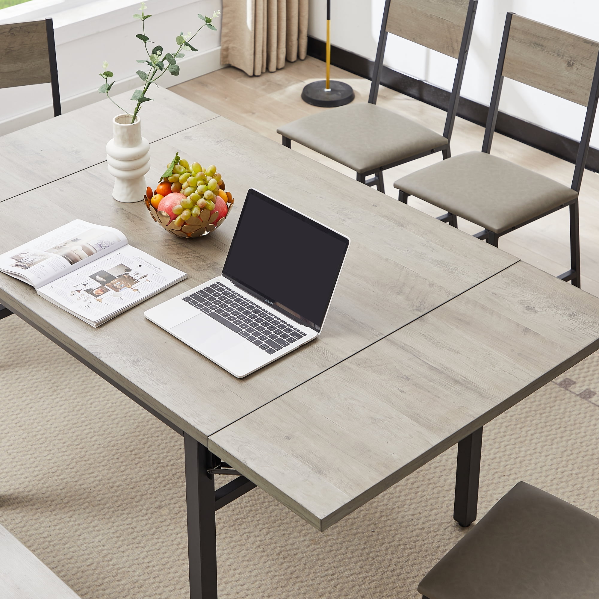 Folding Dining Table,Drop Leaf Kitchen Table for 2-6 People,Extension Dinner Table for Small Spaces,63.2'' L x 35.5'' W x 30.5'' H,Gray