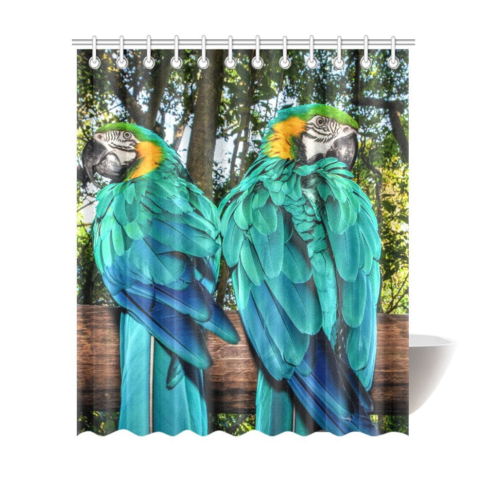 MKHERT Two Big Colorful Macaw Parrot Polyester Fabric Shower Curtain