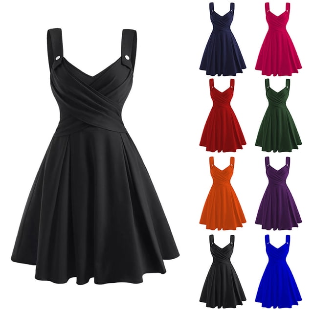 Gspmoly Robes d'Été pour Femmes, Robe à Bretelles Unie de Mode pour Femmes Sans Manches à Col en V, Robe Aguichant, Robes de Cocktail pour Femmes en Liquidation