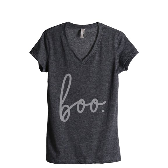 Boo Cursive Women's Fashion Relaxed V-Neck T-Shirt Tee Charcoal Grey Medium