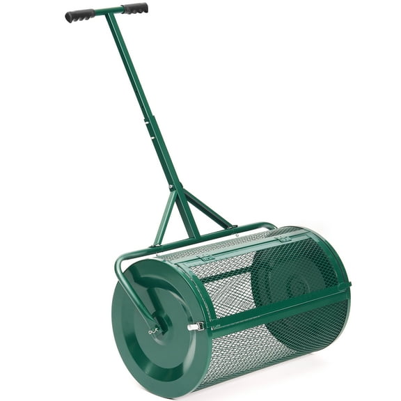 MUCHANT 24" Compost Spreader, Heavy-Duty Metal Mesh Spreader with Adjustable Handle for Lawn, Green