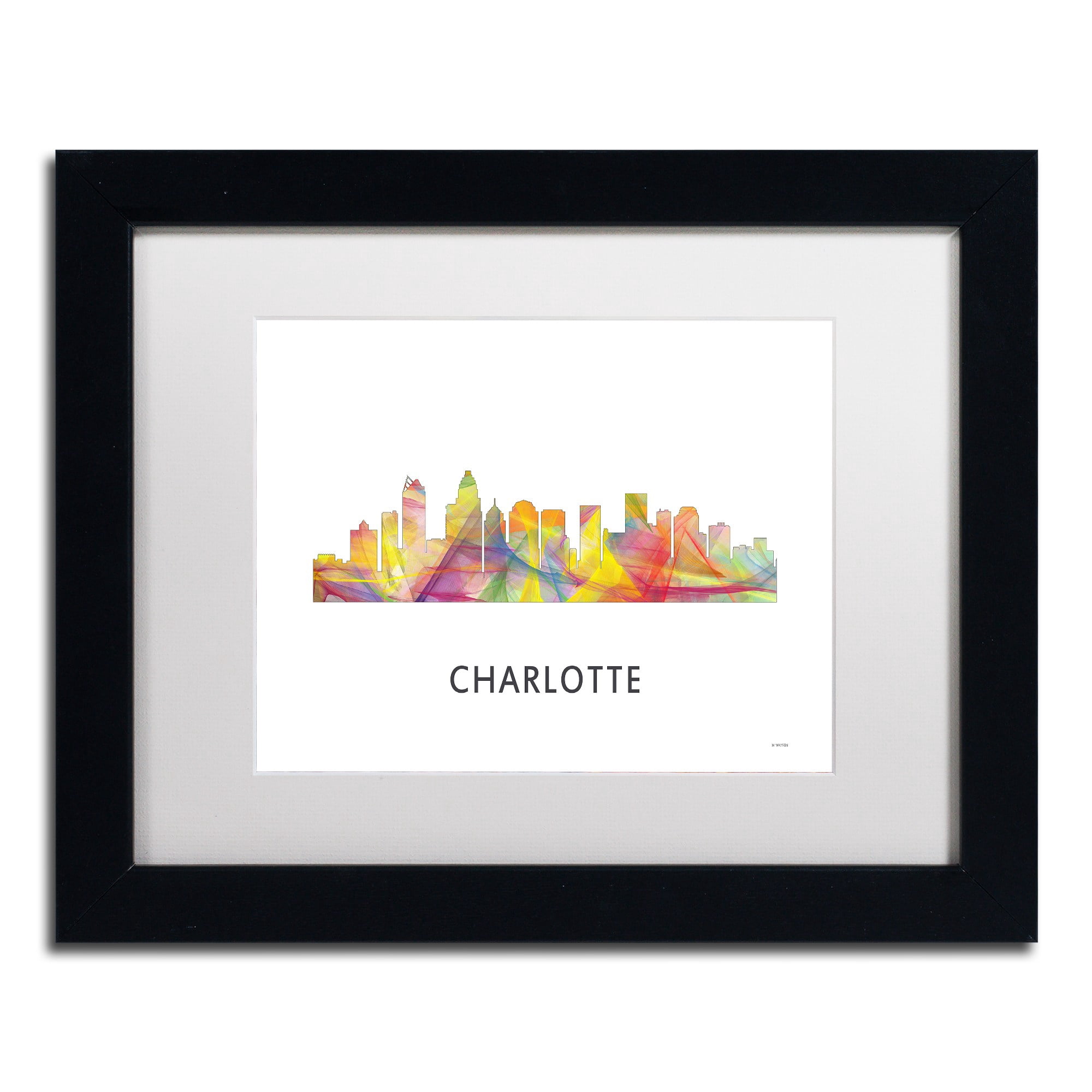 Trademark Fine Art 'Charlotte NC Skyline WB-1' Canvas Art by Marlene Watson, White Matte, Black Frame