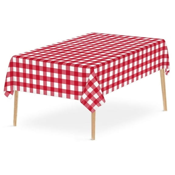 AUQ Gingham Tablecloth, Red and White Checkered Tablecloths, 54x108 Inches Disposable Plastic Buffalo Plaid Tablecovers, Waterproof Rectangle Picnic Table Covers, Birthday Party Supplies