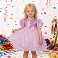 thumbnail image 2 of Wuxian Toddler Girls Bow Tutu Sequins Dress Short Puff Sleeve Round Neck High Waist Ruffles Tutu Dress Glitter Mesh Party Gown With Layered Dresses,Pink,2-3 Years, 2 of 7