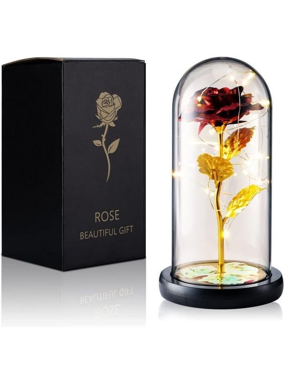 Qoosea Rose Flower Gifts for Women, Forever Rose in Plastic Dome Romantic Gifts for Her Christmas Anniversary Valentine's Day Mother's Day Birthday - Red