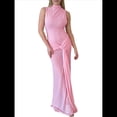thumbnail image 3 of Vestido Ajustado de Corte A con Cuello Alto, Sin Mangas y Color Liso para Mujer Rosa L, 3 of 10