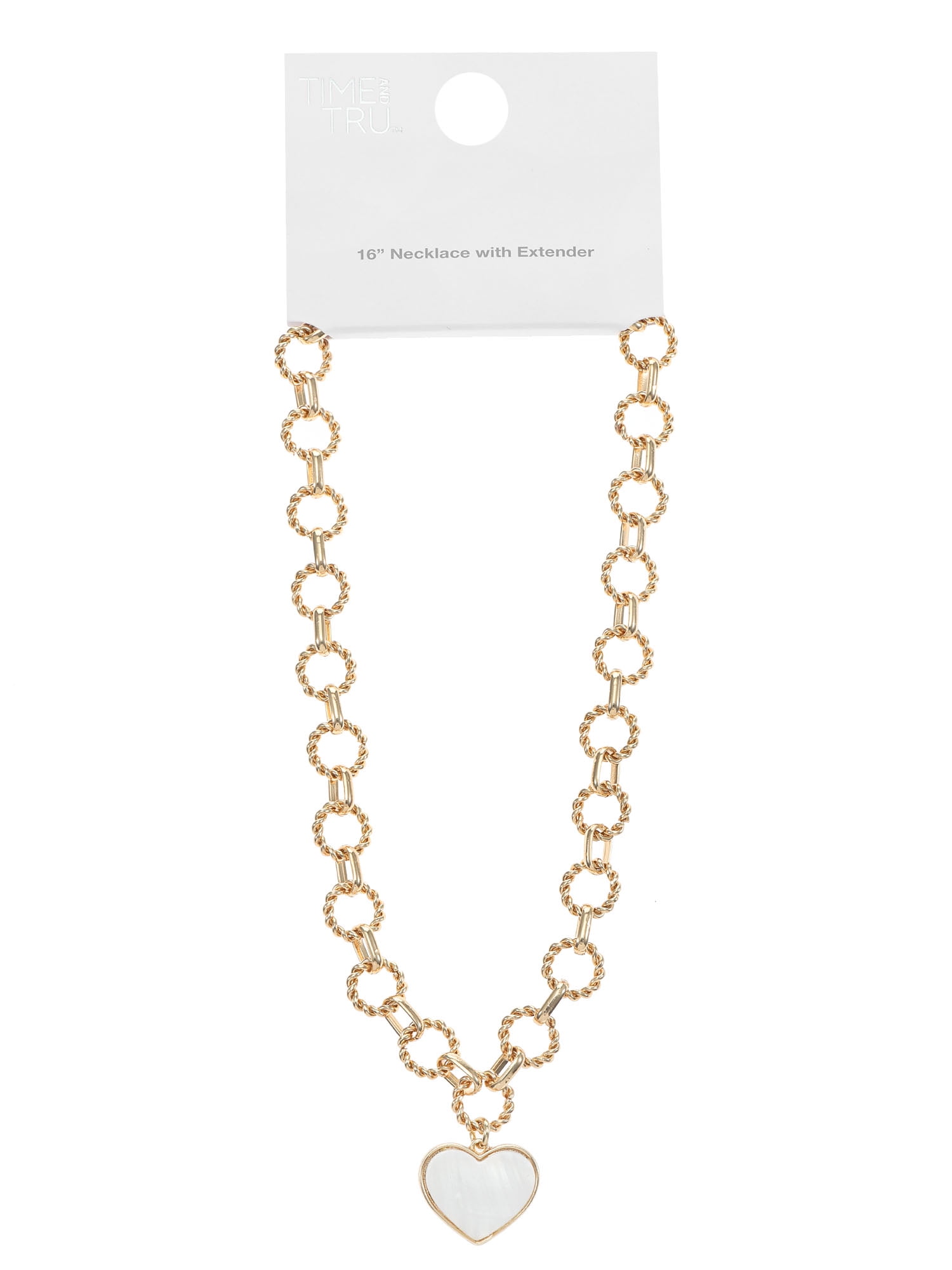 Time and Tru Women's Gold Tone Mother of Pearl Heart Statement Necklace