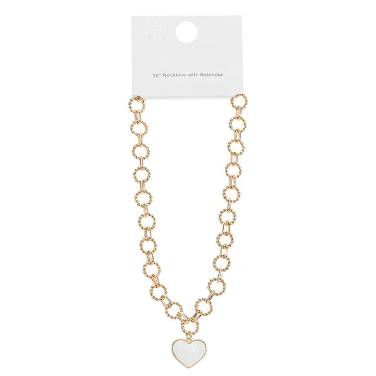 Time and Tru Gold Tone Mother of Pearl Heart Necklace photo 4