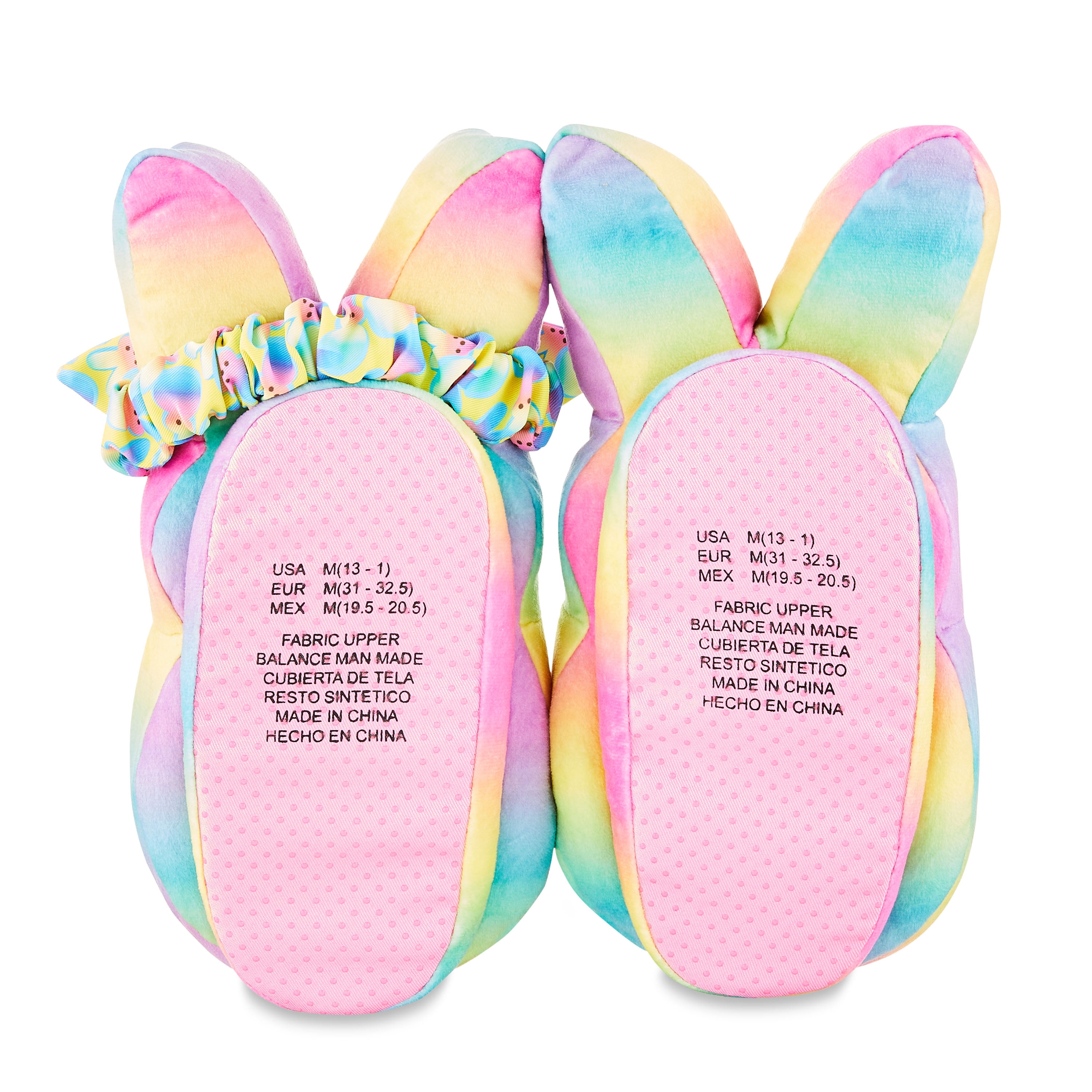 Kids Easter Peeps Plush Bunny Rainbow Slippers (One Size Fits Most)