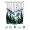thumbnail image 4 of Split Shower Curtain for Transfer Bench, Ink Green Forest Fabric Shower Curtains for Bathroom, Watercolor Modern Mountain Tub Sliding Transfer Bench Waterproof Bath Curtains 72"x78", 4 of 9