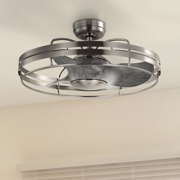Luxury Urban Loft Ceiling Fan, Large Size: 13.625''H x 26''W, with Utilitarian Style Elements, Brushed Nickel Finish, UHP9402 from the Krefeld Collection by Urban Ambiance