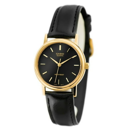 Casio Men's Quartz Gold Tone Stainless Steel/Black Leather Watch MTP1095Q-1A