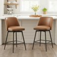 thumbnail image 5 of Swivel Counter Height Bar Stools Set of 4, 26" Upholstered Faux Leather Bar Stools with Back, Wood Trim, Upholstered Counter Chairs for Kitchen Island, Brown, 5 of 12