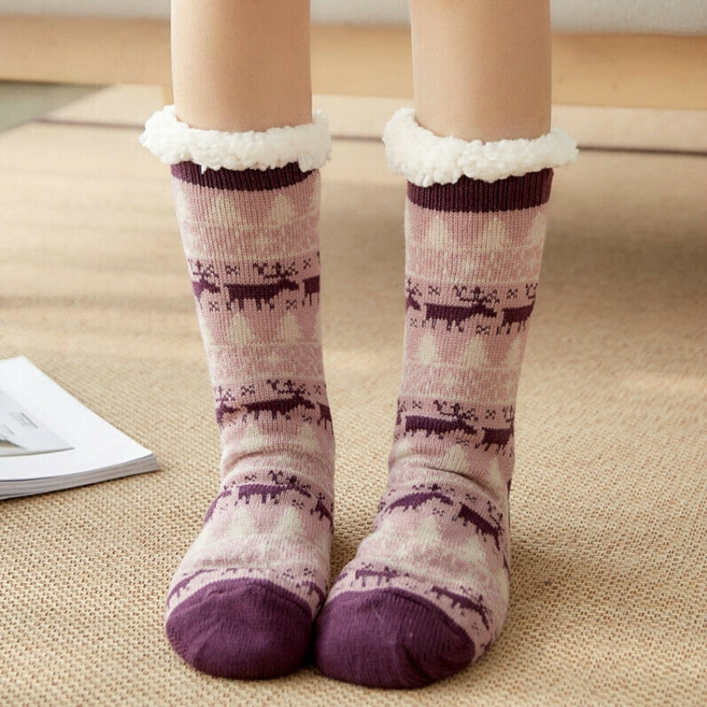 Retro Unisex Slipper Sock Available in 8 Colours! 5 Crew Christmas Slipper Socks Wool Fleece Slipper Socks Purple and White Gift Highest Quality Warm Winter 2 Layer Socks