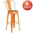 thumbnail image 3 of Flash Furniture 4 Pk. 30" High Orange Metal Barstool with Back and Wood Seat, 3 of 8