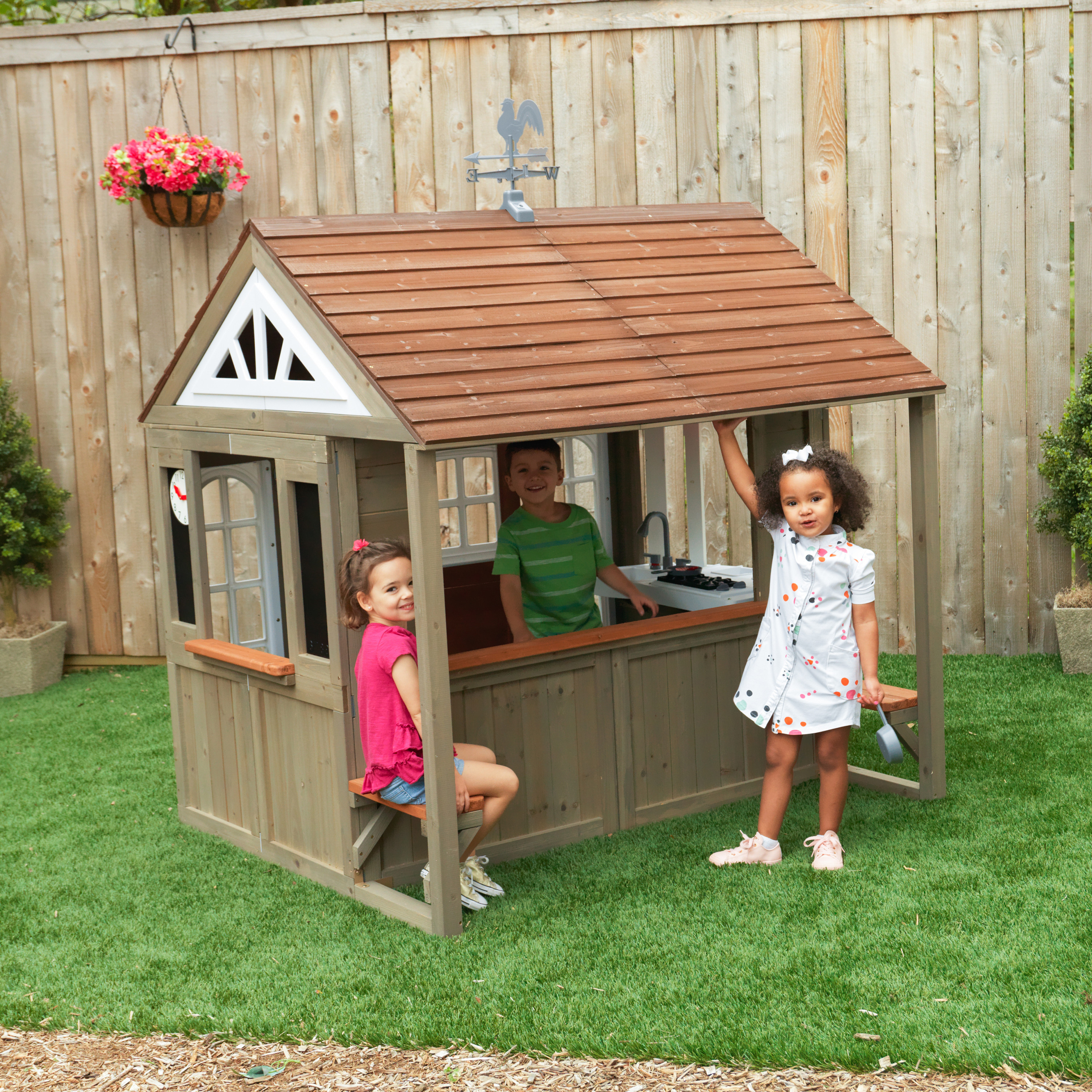 KidKraft Country Vista Wooden Outdoor Playhouse with Double Doors, Play Kitchen & Benches - image 3 of 28