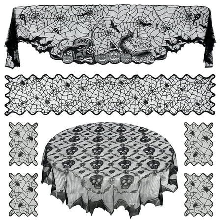 

Tinksky 1 Set Halloween Decoration Set Halloween Skull Bat Lace Tablecloth Spiderweb Fireplace Mantle Scarf Spider Web Table Runner Cover Table Topper for Home Party