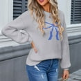 thumbnail image 5 of Bovemsi Womens Sweaters Women's Casual Round Neck Bow Sweater Autumn And Winter Knitted Shoulder Down Cute Sweaters, 5 of 8