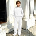 thumbnail image 5 of Glisme Girls Outfit Set Solid Color Long Sleeve Hooded Tops With Pocket Pants Outfit Quick Dry Girls Set Size 13-14 Years White, 5 of 7
