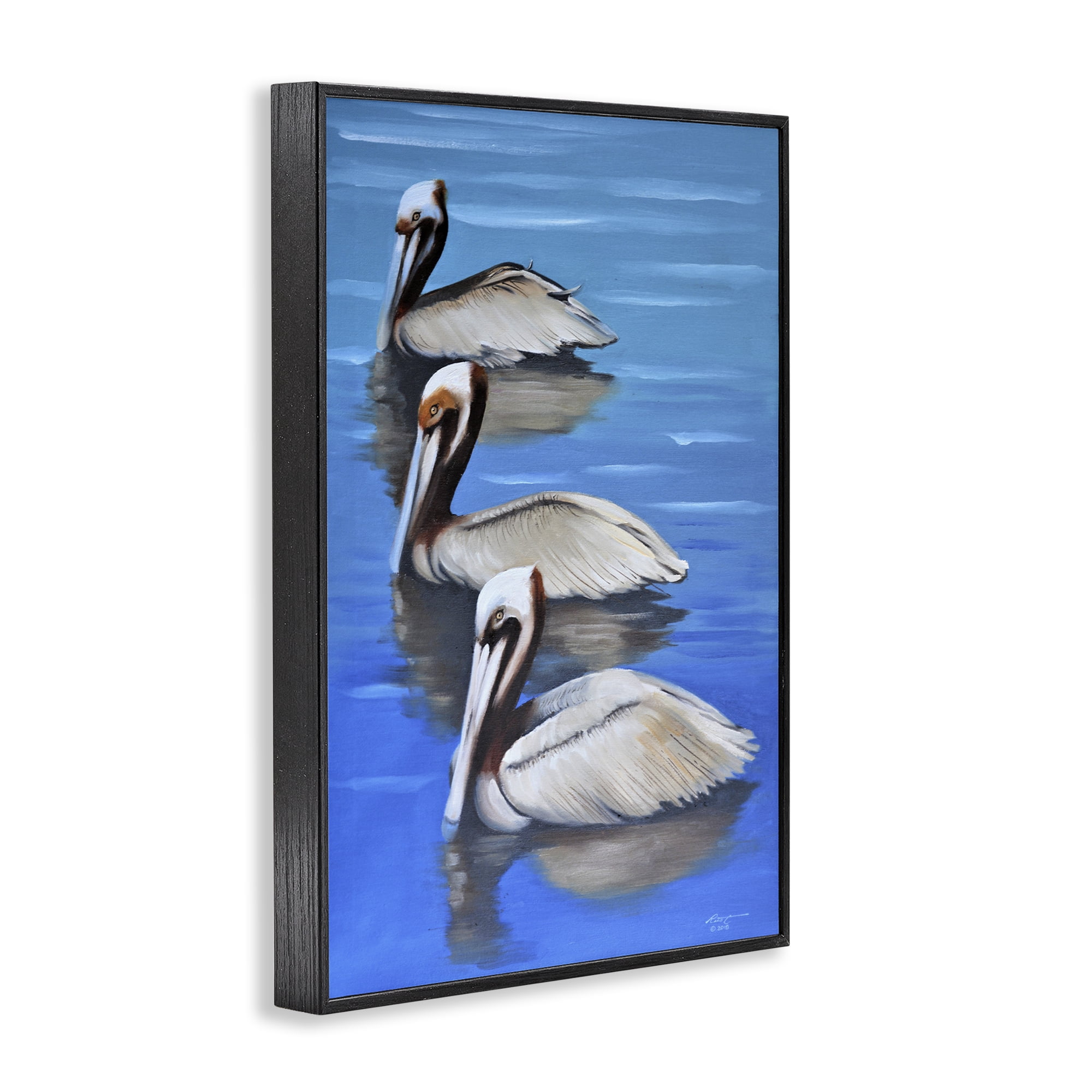 Stupell Industries Pelican Trio Drifting Animals & Insects Painting Black Framed Art Print Wall Art, 12 x 18