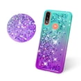 thumbnail image 3 of Motorola Moto E7 Power Case, with Tempered Glass Screen Protector SOGA Diamond Liquid Quicksand Cover Cute Girl Women Phone Case - Teal / Purple, 3 of 5