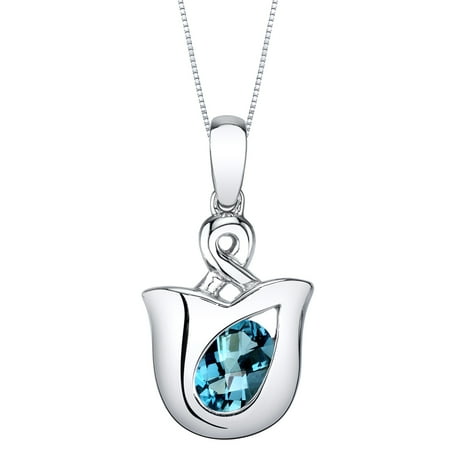 1 ct Oval Shape London Blue Topaz Pendant Necklace in Sterling Silver, 18