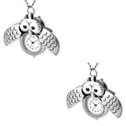 2 pcs  Retro Owl Shape Pocket Watch Lovely Spreading Wings Owl Pocket Watch Delicate Crescent Owl Pocket Watch for Friend Family (Silver)