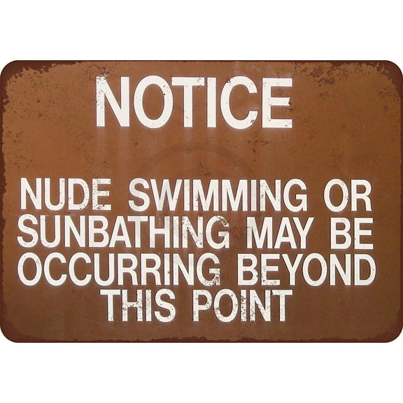 Notice Nude Swimming and Sunbathing Vintage Reproduction Metal Sign 8 x 12