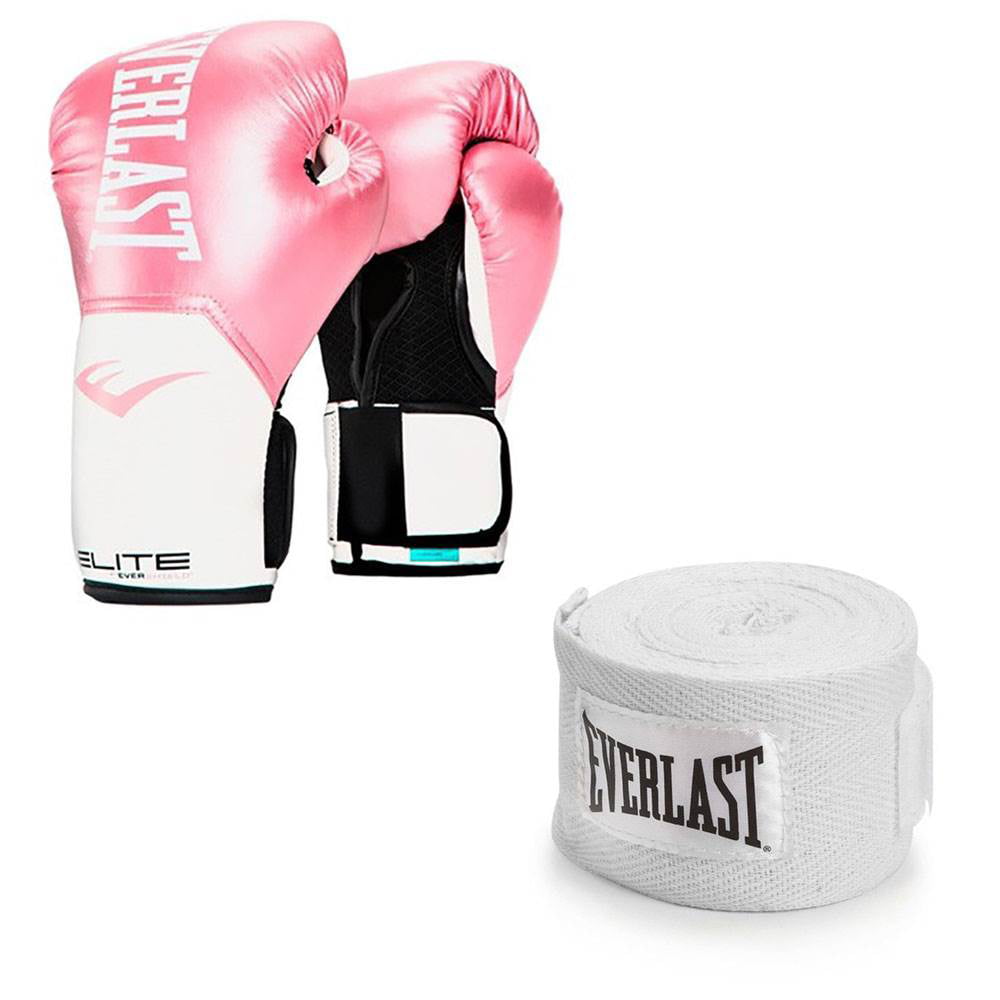 Womens Powerlock Training Boxing Gloves in White/Pink Everlast 12oz 