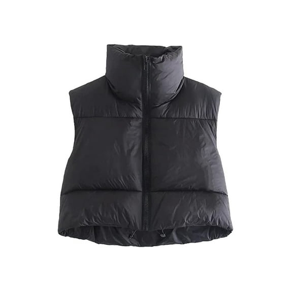 One opening Women's Winter Warm Gilet Crop Waistcoat Sleeveless Stand Collar Double Sided Lightweight Puffer Vest Outwear