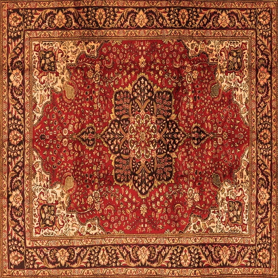 Ahgly Company Indoor Square Medallion Orange Traditional Area Rugs, 3' Square