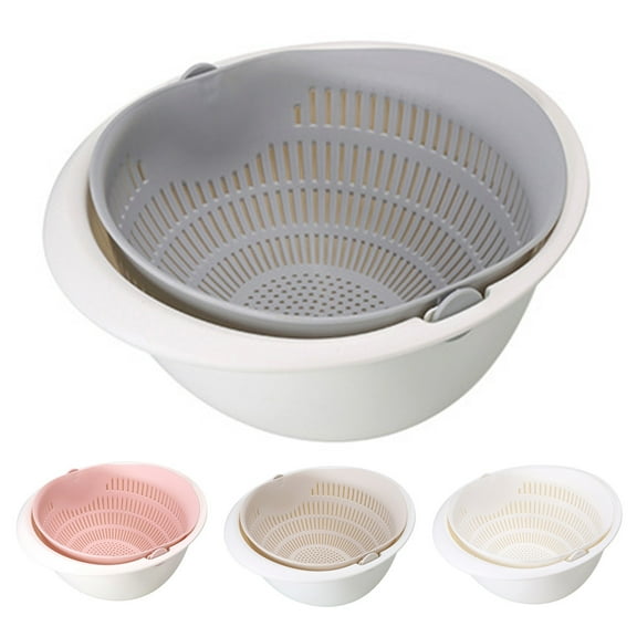 SPRING PARK 2 in 1 Kitchen Rolling Colander Bowl Sets Plastic Washing Bowl Strainer, Double Layered Basket