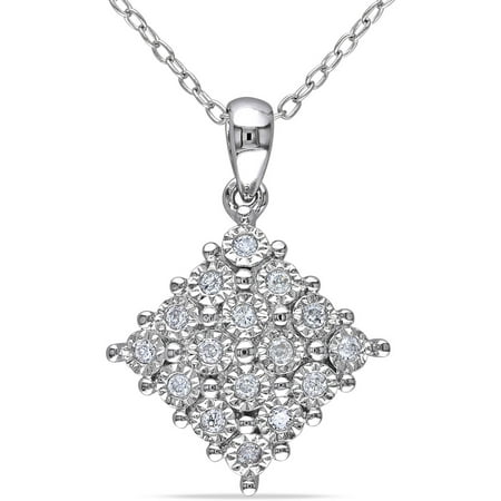 Miabella 1/4 Carat T.W. Diamond Sterling Silver Cluster Pendant, 18