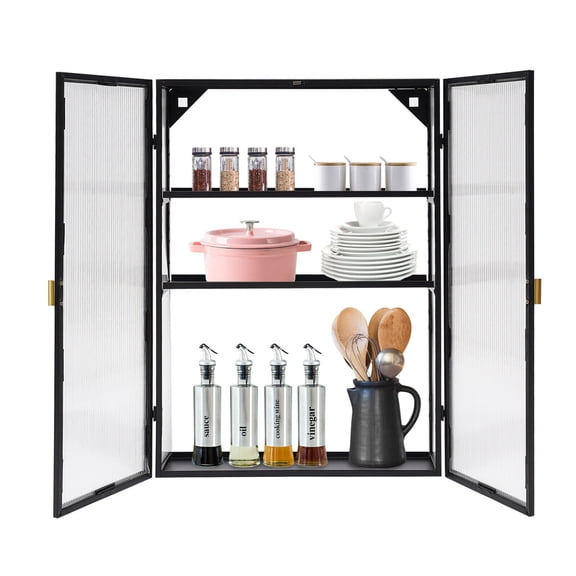 Wall Cabinet W/Glass Doors Wall Mounted Storage Cabinet W/Detachable Shelf